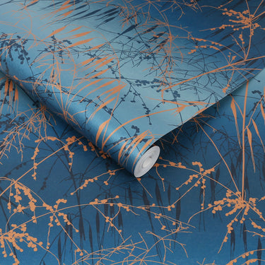 Meadow Grass Wallpaper - French Navy & Copper (120380)