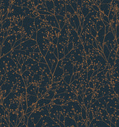 Gypsophila Wallpaper Sample - Midnight & Copper (120381)