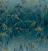 Meadow Grass Wallpaper Sample - Teal & Soft Gold (120391)