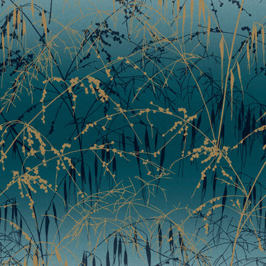 Meadow Grass Wallpaper Sample - Teal & Soft Gold (120391)