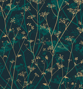 Wild Chervil Wallpaper Sample - Kingfisher & Gold (120394)