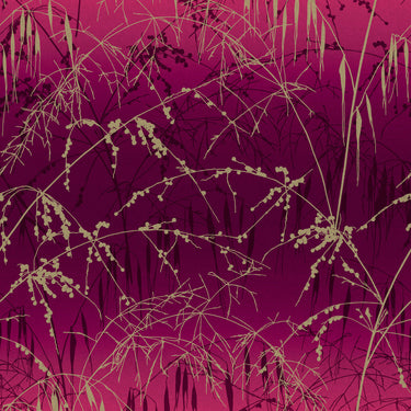 Meadow Grass Wallpaper Sample - Damson & Soft Gold (120396)