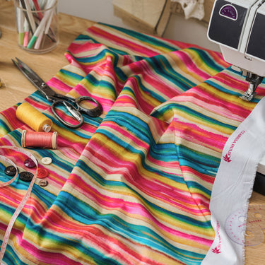 Artist's Stripe Cotton Poplin Fabric - Rainbow