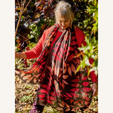 Ash leaf cashmere ring scarf - Chilli