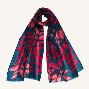 Ash leaf cashmere ring scarf - Raspberry