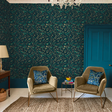 Wild Chervil Wallpaper - Kingfisher & Gold (120394)