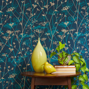 Wild Chervil Wallpaper - Kingfisher & Gold (120394)