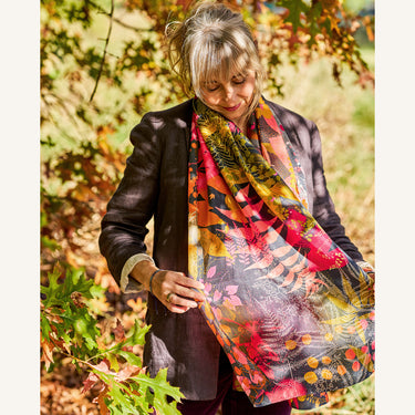Woodland Disco Silk Scarf  - Fuchsia